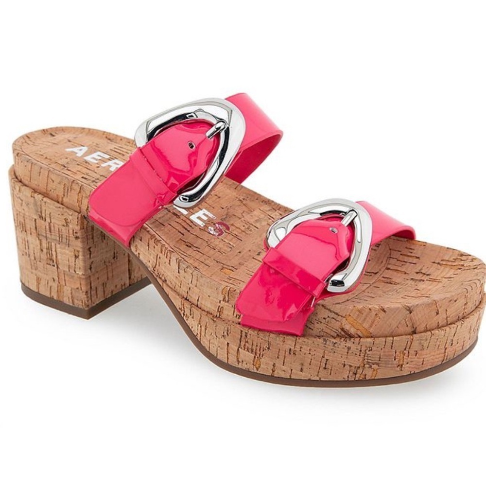 AEROSOLES Women's Chance platform heeled sandals Pink Patent Size 9 NEW